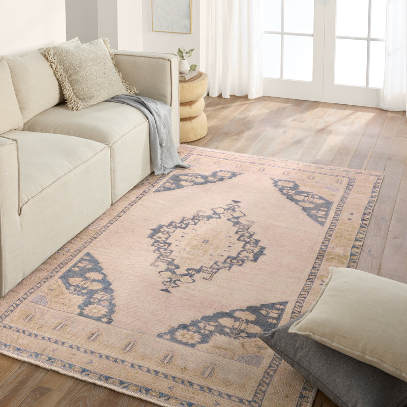 Vibe by Bungalow Rose Debolo Medallion Machine Washable Tan/Blue Area Rug, Runner 2'6" x 8'
