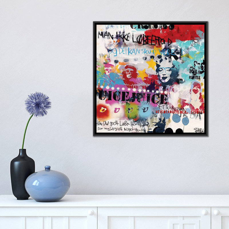« jus » par sean punk, impression sur toile, H 18 po x l 18 po x P 1,5 po, Toile avec cadre noir, Pas de tapis