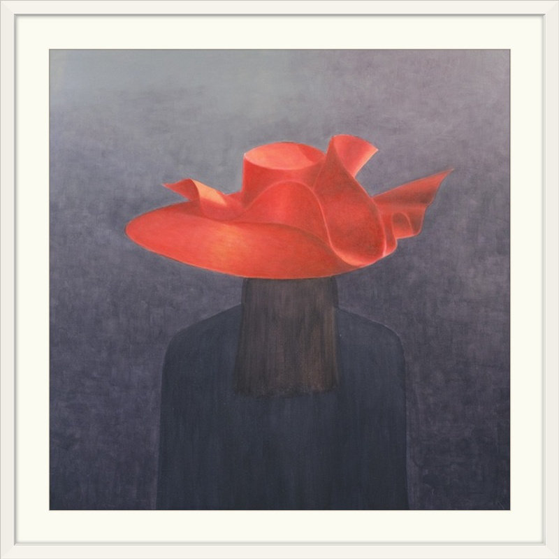 «Ankeus Red Hat, 2004» par Lincoln Seligman, reproduction d'art, Cadre blanc, H 38 po x l 38 po x P 1 po