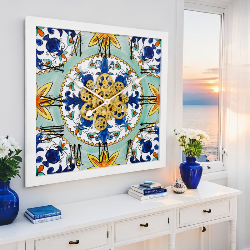 Horloge murale en bois massif, Bleu marine
