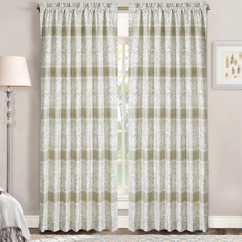  Paire de rideaux semi-transparents avec passe-tringle, Taupe, L 60 po x L 96 po