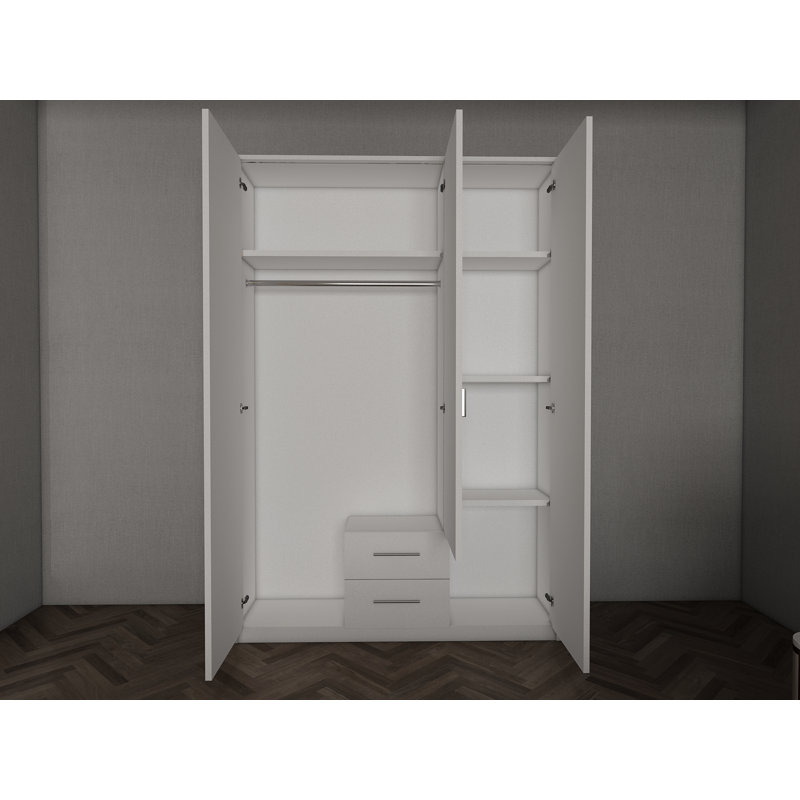 Pamel 3 Door Manufactured Wood Wardrobe, 199 H x 135 W x 58 D cm, Gloss Black