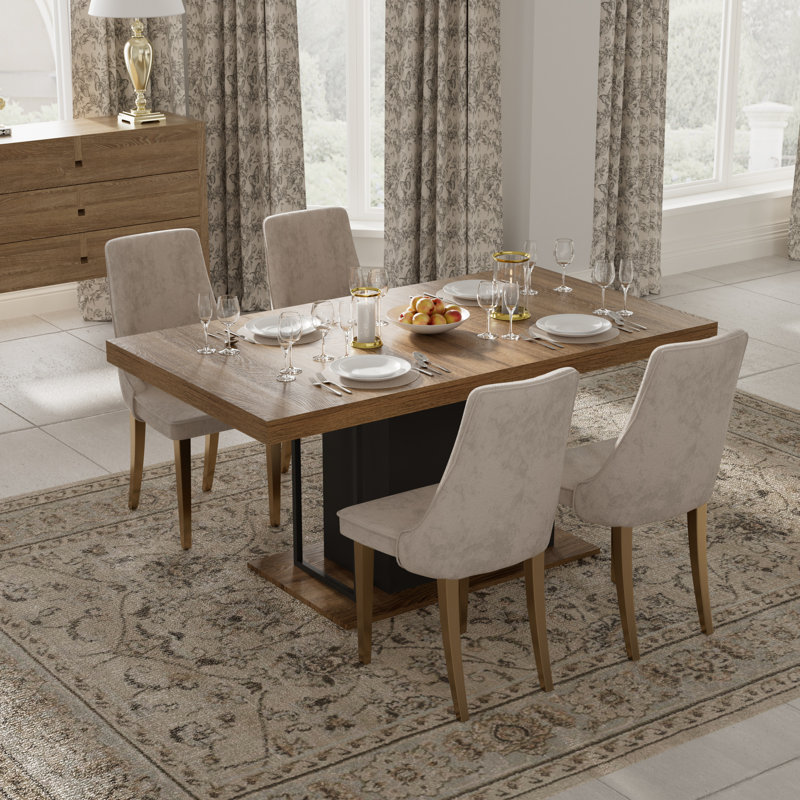 Ensemble de salle à manger 5 pièces 5 pièces, 5 Pieces: Table, 4 Chairs, Beige/or