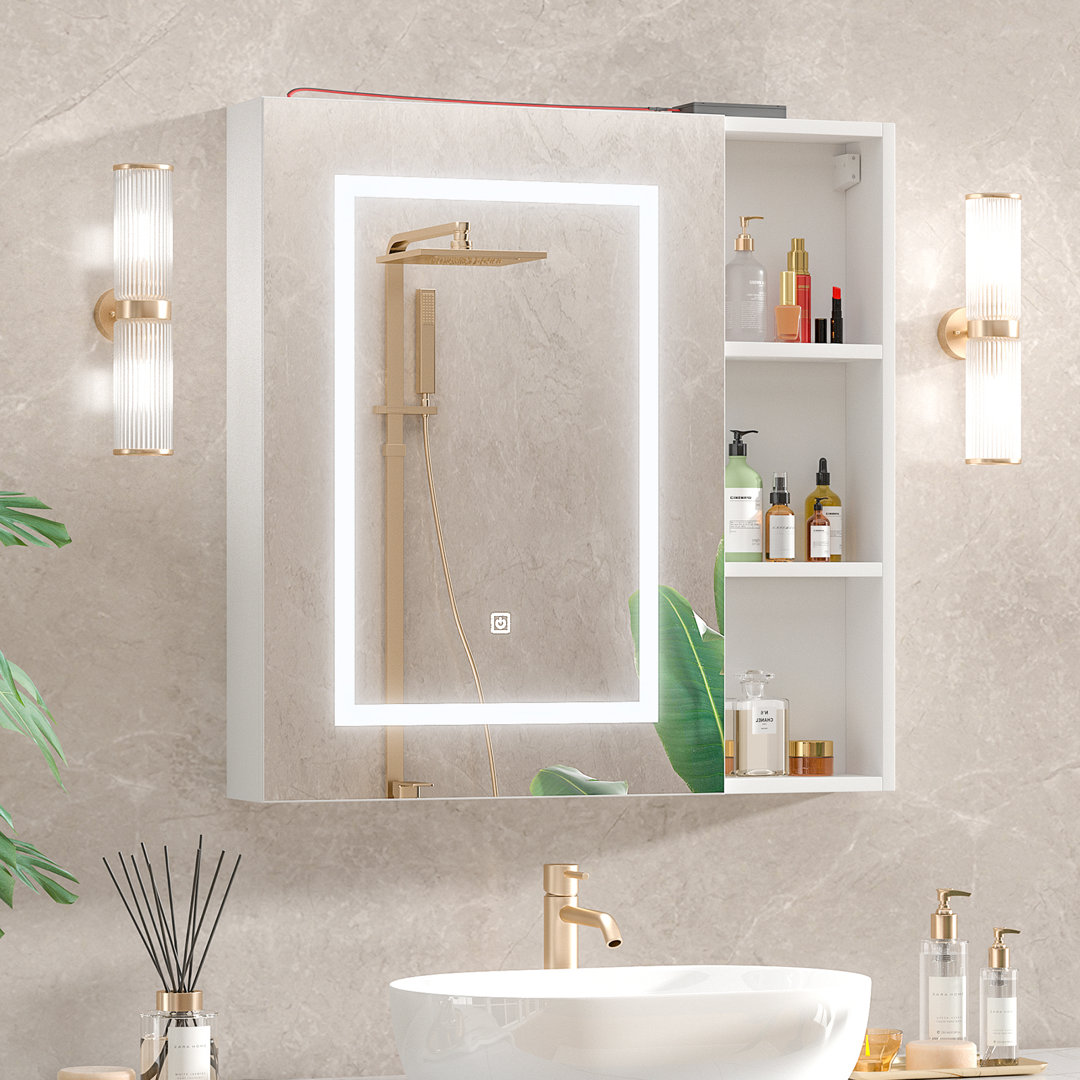 700mm X 700mm Frameless Surface Mounted Bathroom Medicine Cabinet With Led Light & Mirror & Shelves
