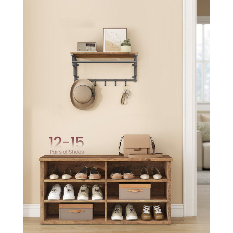 Shoe Bench, Storage Bench, 6 Compartments, Adjustable Shelves, For Living Room, Hallway, 29.5 X 100 X 50 Cm, Honey Brown