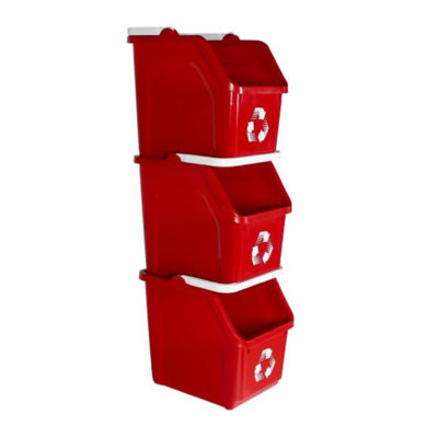 Sturdy Essentials Multi Bin Recycling System With Three Stackable 6 Gallon Recycle Bins To Build Your Recycling Center For Offices, Kitchen, Garages, Businesses - (red, 3 Pack)