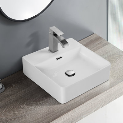 Lavabo de comptoir de salle de bain en céramique - Finition brillante blanche moderne pour teinture