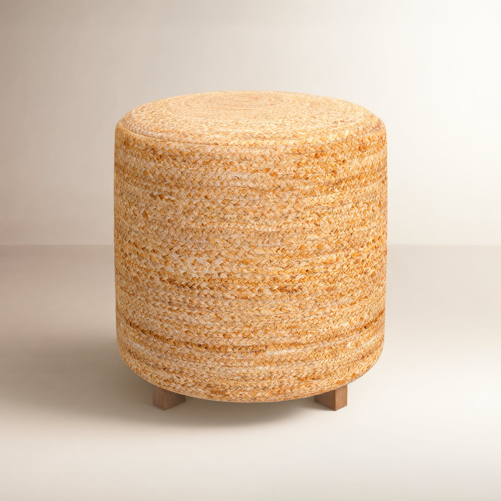 Kerrin Upholstered Ottoman, Wheat/Brown Jute