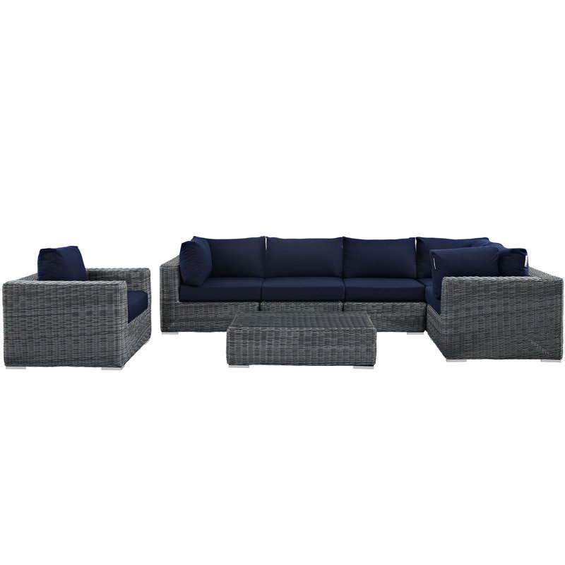 Invite 7 Piece Outdoor Patio Sunbrella Sectional Set, Beige Sunbrella®