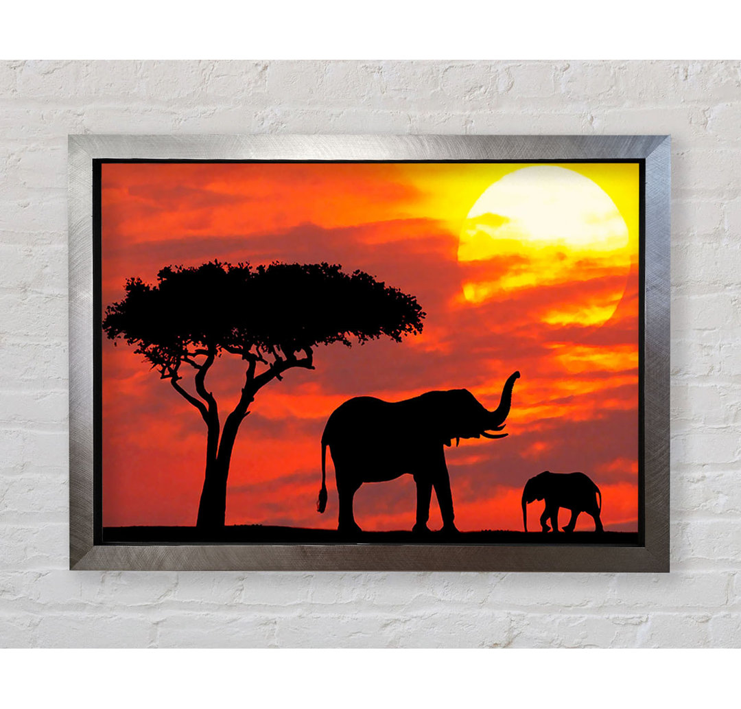 Mutter und Baby Elefant Silhouette bei Sonnenaufgang Kenia - Drucken