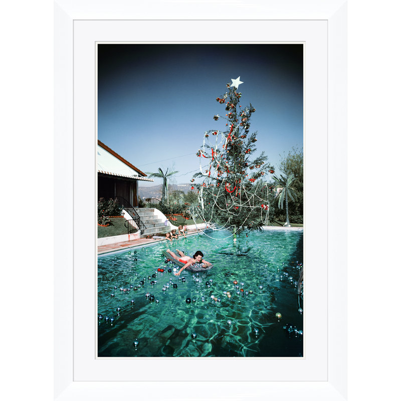 Christmas Swim Print by Slim Aarons, 41" H x 30" W x 1.5" D, White Single Picture Framed