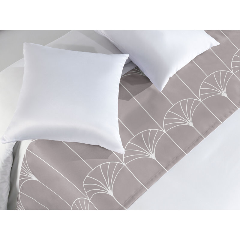  Chemin de lit géométrique en satin, Très grand, Taupe / Blanc