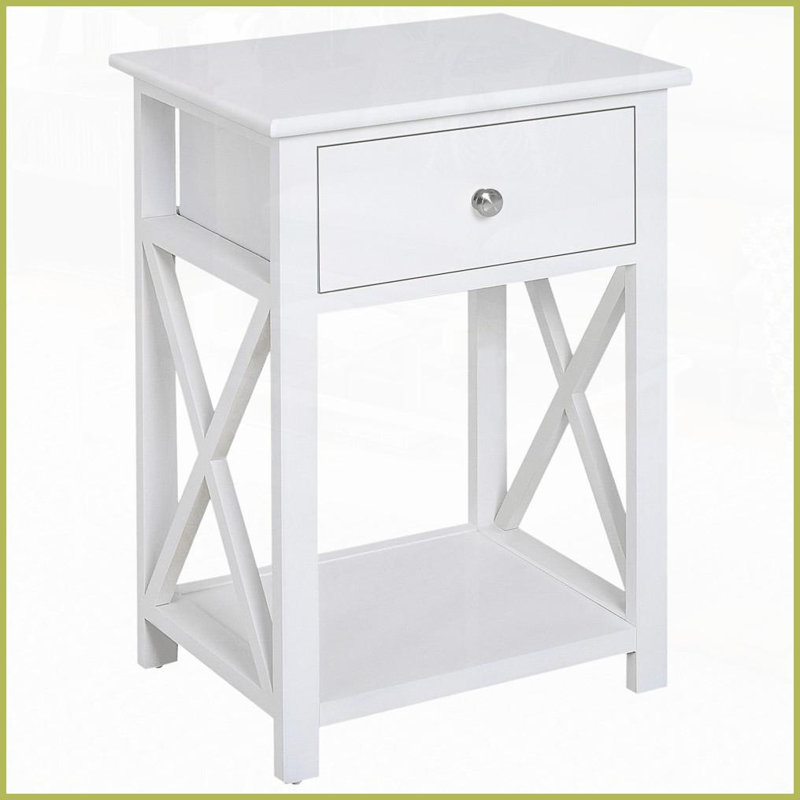Table basse Farmhouse à cadre en X pour le salon - peu encombrante avec tiroir et amp; Tablette, facile à nettoyer - blanc