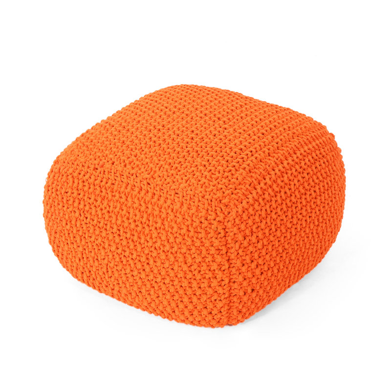 20.37 X 16.37 Inches Cotton Knitted Pouf - Orange, Adds Luxury To Home Orange Cube 20 16 Ideal For Relaxing And Extra Seating