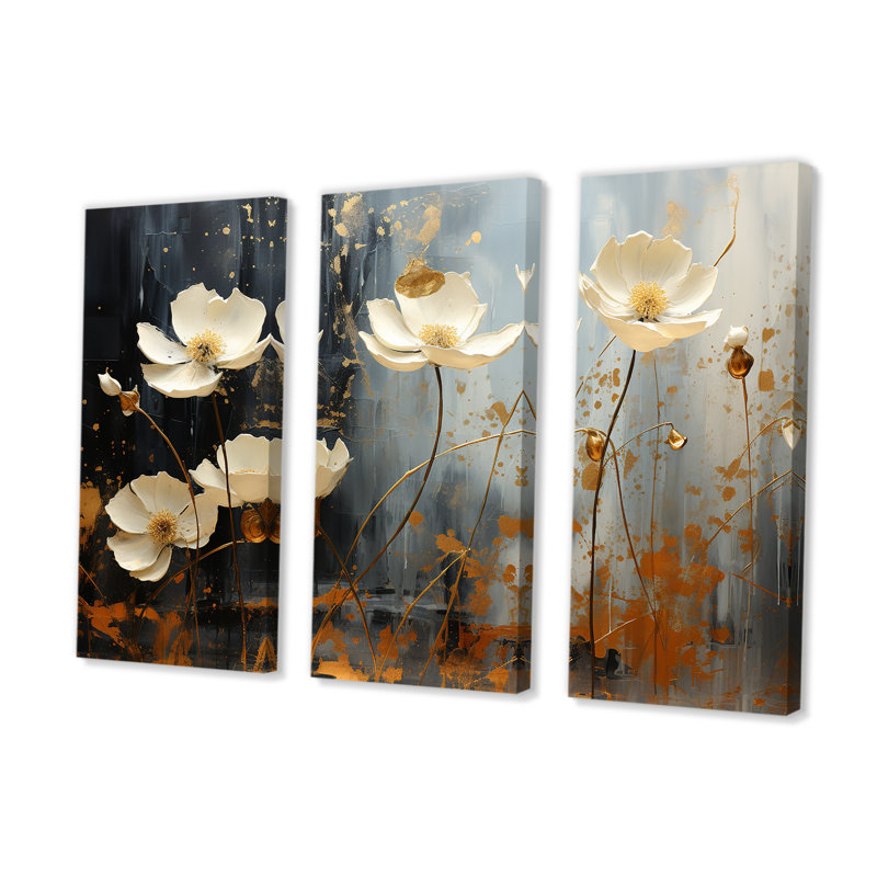 Golden Meadows Of Flowers Fields II - Flower Wall Art Living Room Set, H 40 po x l 60 po x P 1 po