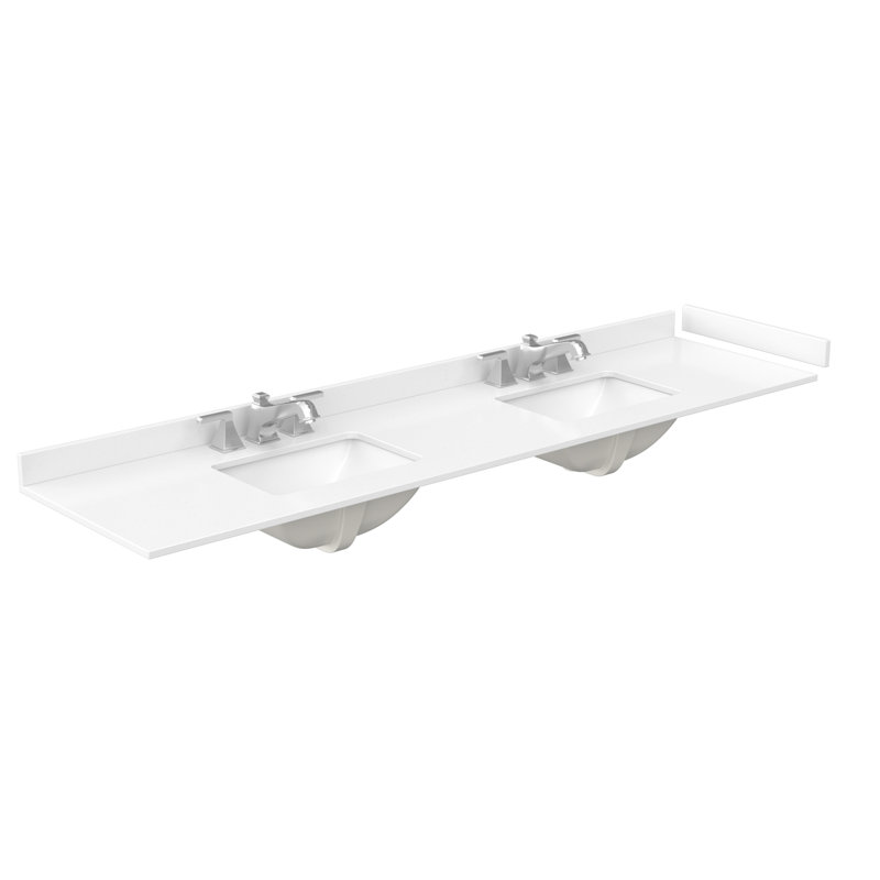 Pendry 84" Freestanding Double Bathroom Vanity with Quartz Top, Brushed Nickel, White Quartz, Tanned Oak