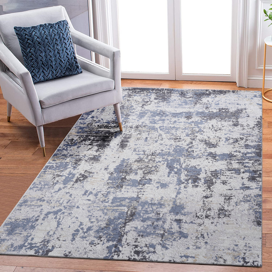 Naar Marfi Area Rugs, Grey/Denim/Abstract Accent Power Loom Machine -Crafted Rug 17 Stories Rug 