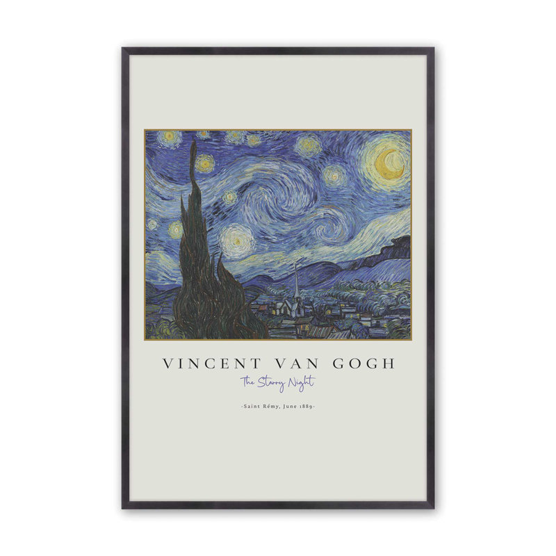 Impression de Van Gogh The Starry Night, Reproduction encadrée sans passe-partout 1, Zinc patiné, H 11,25 po x l 9,25 po