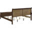 Très grand lit oriental en bois de cappuccino, couleur brun chaud avec abat-jour subtil, courbes gracieuses, structure à lattes pour lit de ventilation en bois pour chambre à coucher, avec finition et nuances, courbes sur les extrémités, style
