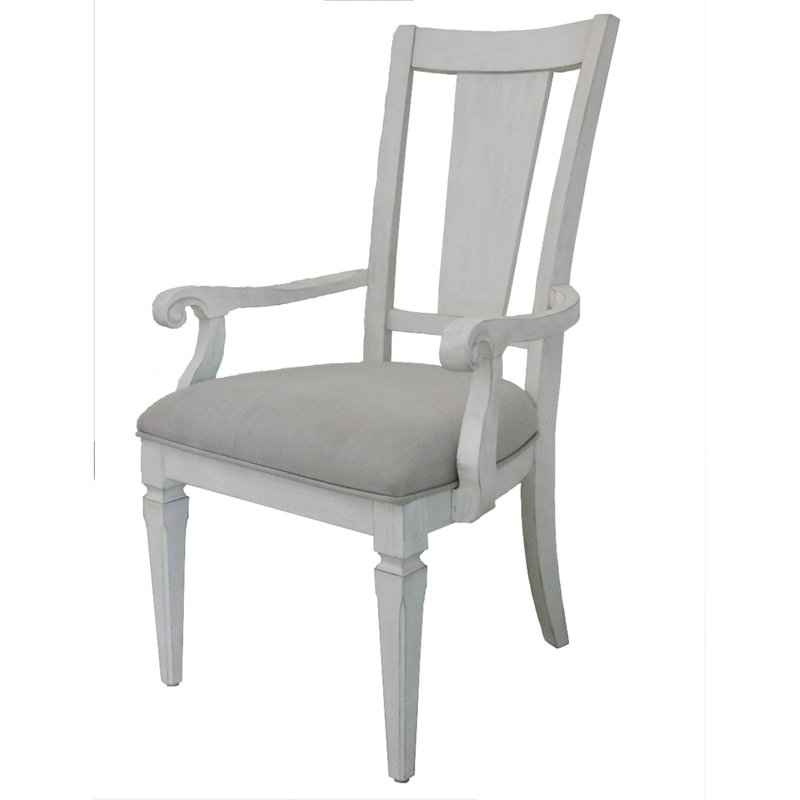 Chaise avec accoudoirs Katia en lin gris clair et blanc vieilli (ensemble de 2)