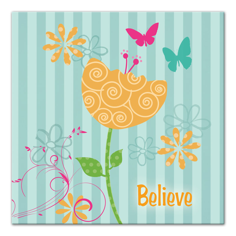 Believe Flower Print On Canvas; 1EBEE18AD45F4FD09D970F710FCAAD23 Square, 16" H x 16" W x 1.25" D
