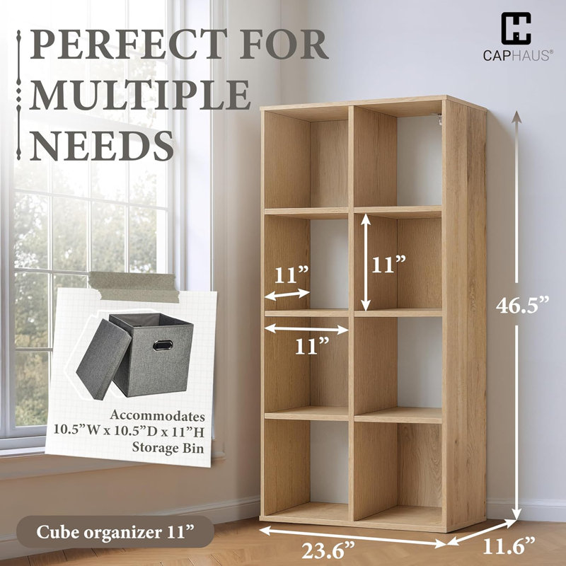 Étagère de rangement à 8 cubes, cloison de rangement pour la maison avec dossier, bibliothèque de rangement de 11 pouces, chêne naturel 