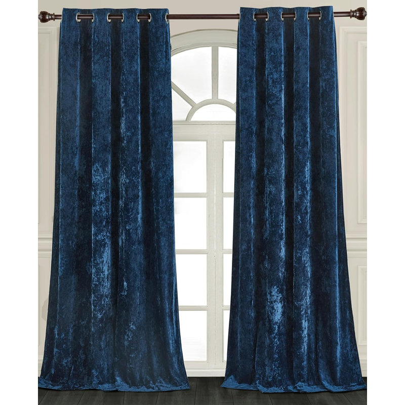 Lux Velvet Crushed Curtains with Grommet Top Curtain Panels Set, Navy Blue, 50" W x 72" L