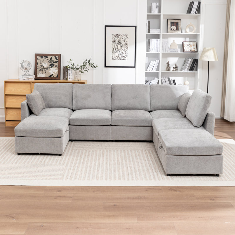 Wilroy 7-Piece Upholstered U-Shaped Sectional Sofa, Gray