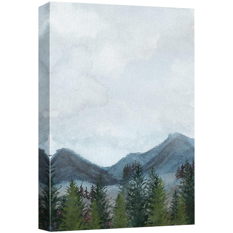 Paysage de forêt Woodland «Blue and Green Watercolor Mountain Forest Tree» sur, Toile tendue, H 18 po x l 12 po