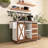 55.5" Farmhouse Kitchen Island With Drop Leaf, Barn Door & Spice Rack-125113349