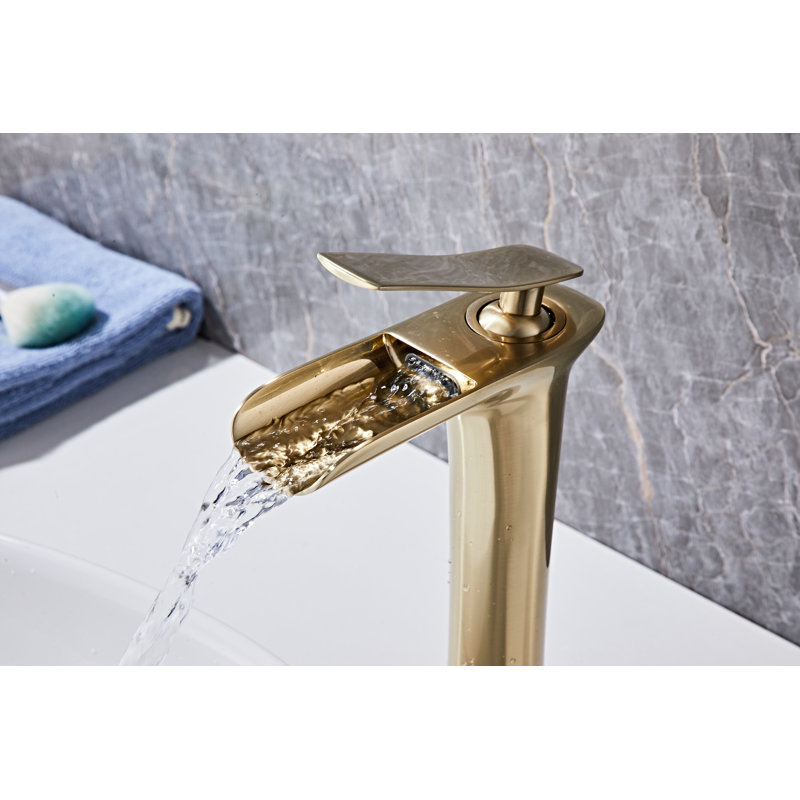 Single-Hole Single-handle Bathroom Faucet with Drain Assembly, Brushed Gold