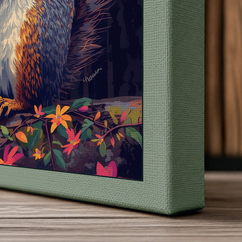 Squirrel Among Flowers Boho - Wrapped Canvas, 36x24 - 91.4 x 61.0 cm, Sage Border