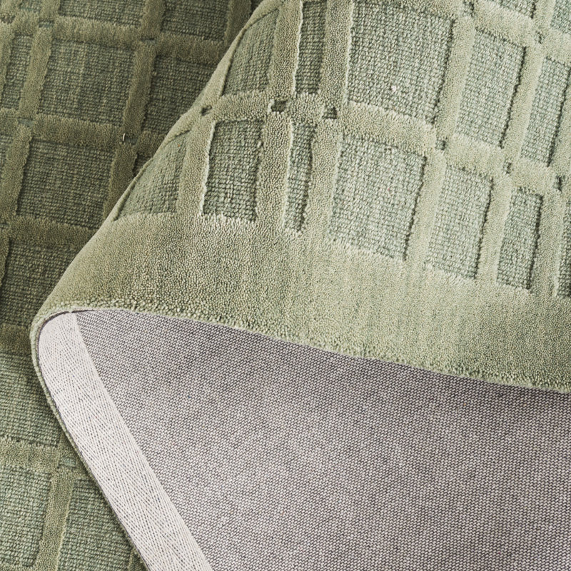 Keyjuan Hand Loomed Wool/Cotton Geometric Rug in Green, Rectangle 5" x 8"