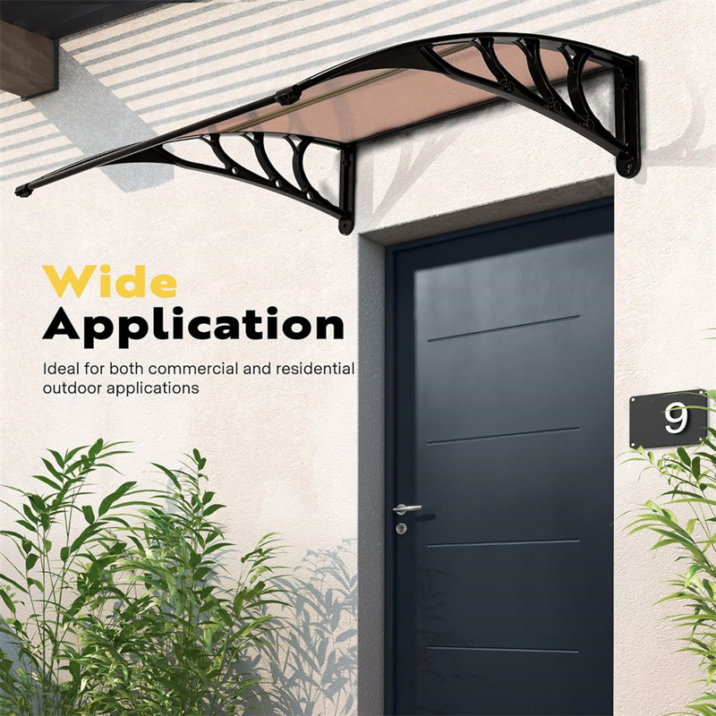 Auvent de porte de fenêtre, brun avec support noir, 11" H x 39.4" W x 39.4" D