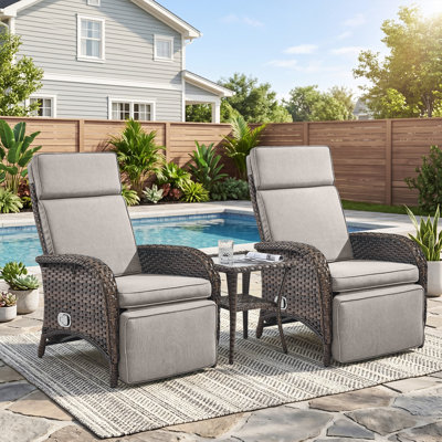 Serita Serita Outdoor All-Weather PE Wicker Adjustable Reclining Lounge Chair With Cushions