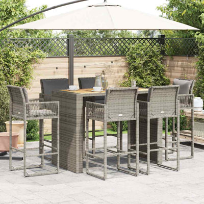  Ensemble de bar de jardin en PE rotin gris grands matériaux résistants aux UV