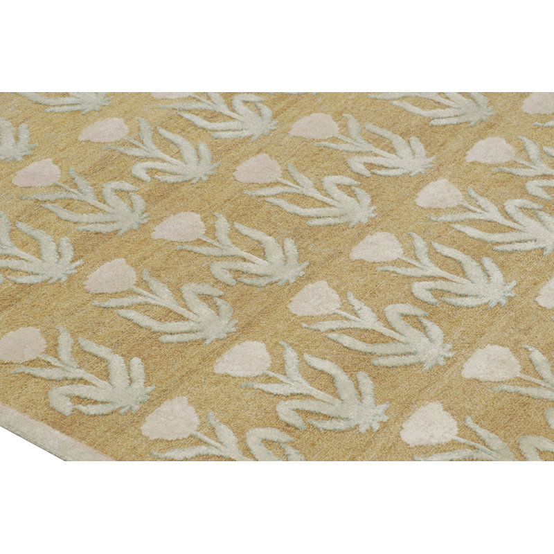 Rug & Kilim’S Block Print Rug Design With Pink And Green Floral Patterns