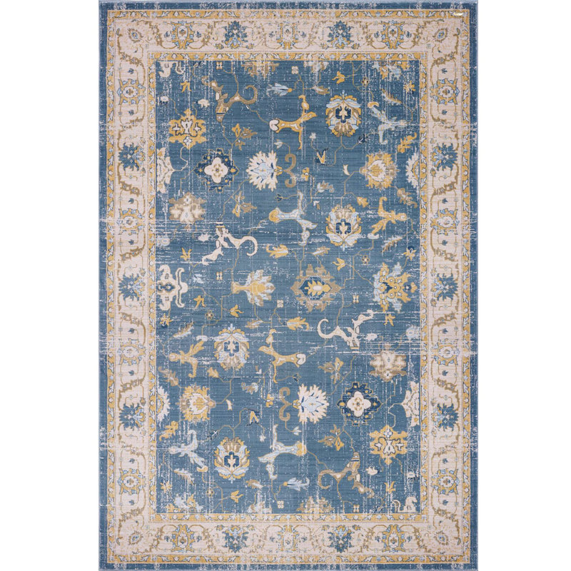 Tapis bleu Staton Southwestern, Rectangle 5 pi 3 po x 7 pi 7 po