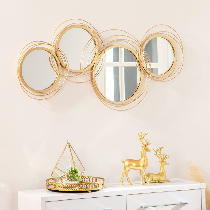 Décoration murale 3D en métal doré - Art miroir pour les salons, miroirs de 42,25 po