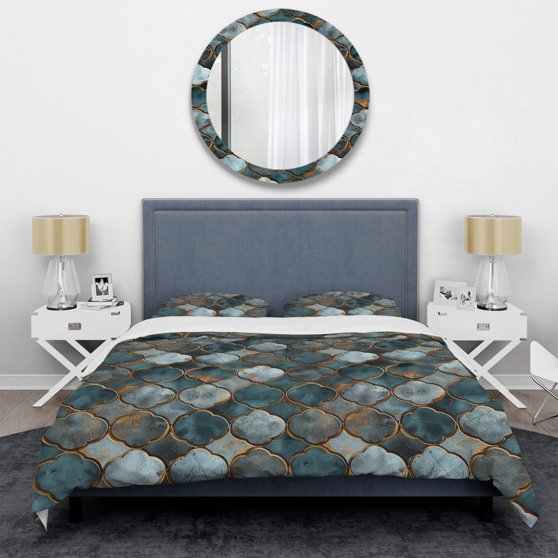 Ensemble de housse de couette Turquoise Metallic Octagon II - Glam, Housse de couette simple + 2 taies décoratives st