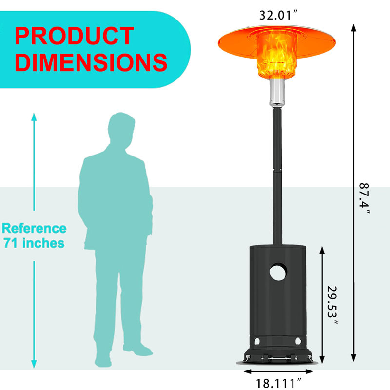 Chauffe-terrasse de 48 000 BTU avec roulettes et table ronde avec protection contre le basculement