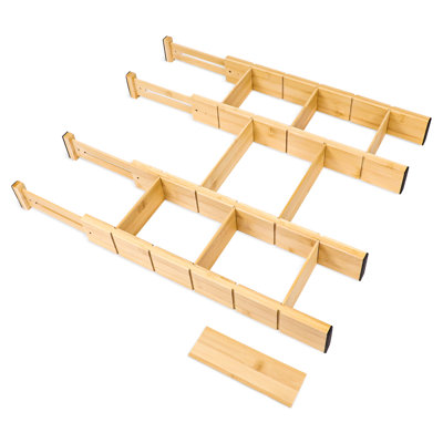 Cloisons de tiroir réglables en bambou avec inserts et étiquettes - Organisateurs extensibles pour la cuisine, le bureau, la commode et la salle de bain