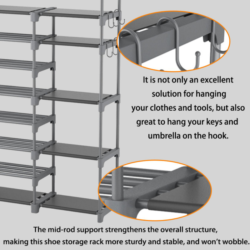 8 Tier Floor Standing Shoe Rack, Gray