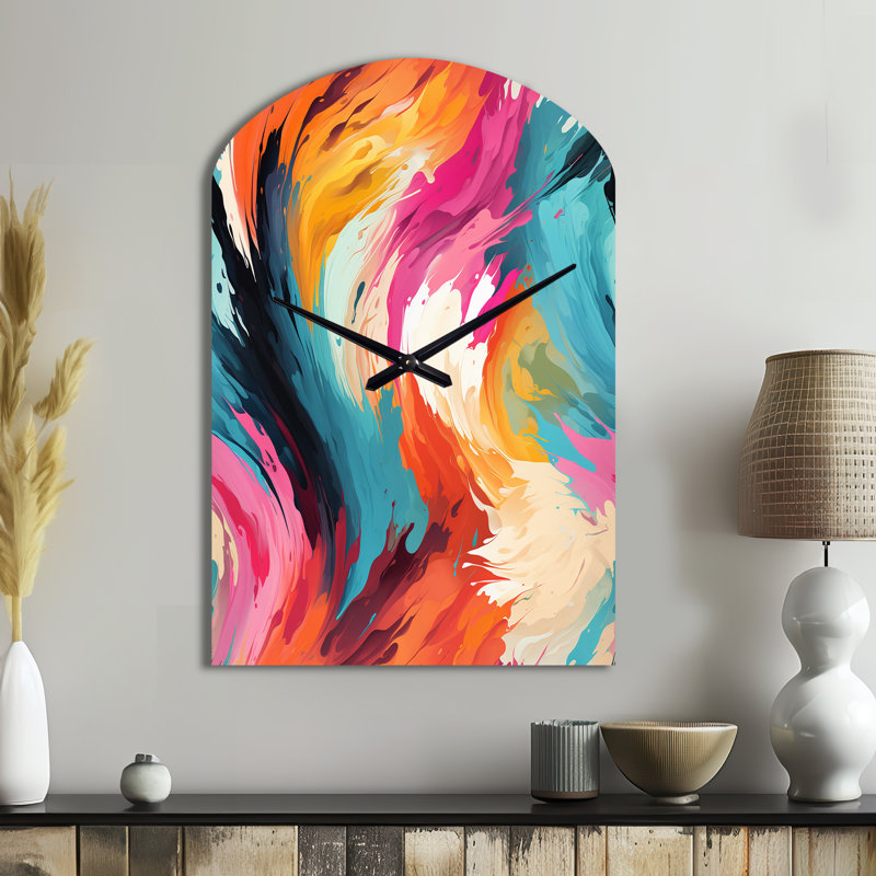 Ikat symphonique colorée - horloge abstraite en métal, horloge murale asymétrique moderne, Grand