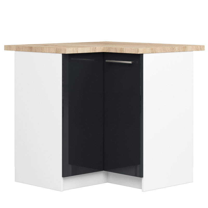 OLIWIA corner kitchen base cabinet in white, graphite gloss