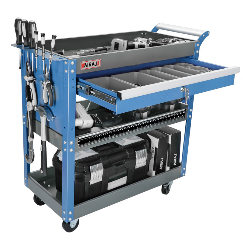 Heavy Duty 3 Tier Rolling Tool Cart,440LBS Mechanic Tool Cart with Drawers