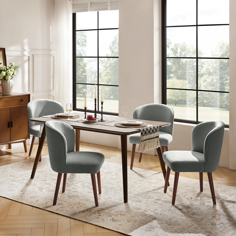 14cm H Upholstered Upholstered Back Dining Chair, Grey, 4
