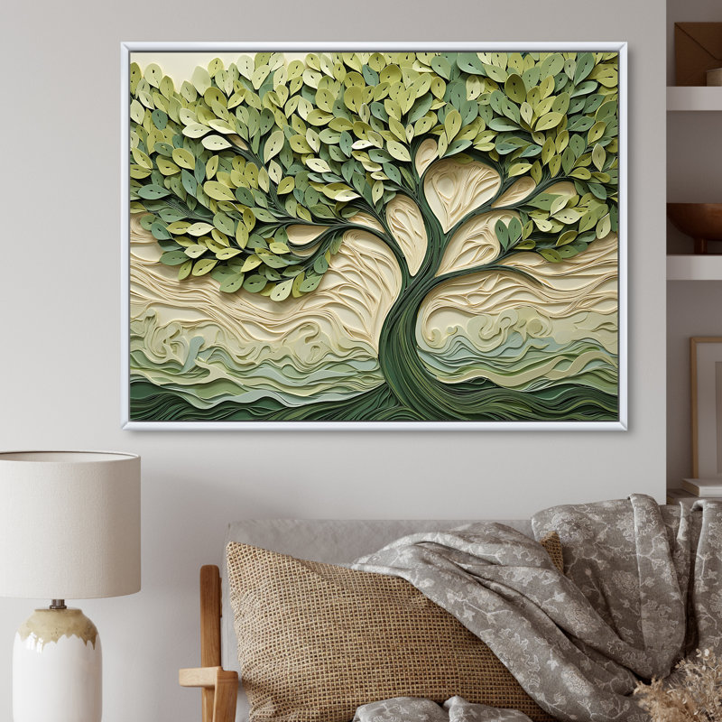 Tree American Basswood collage 3 - Tree Wall Art Decor, White Floater Framed, 34" H x 44" W x 1.5" D