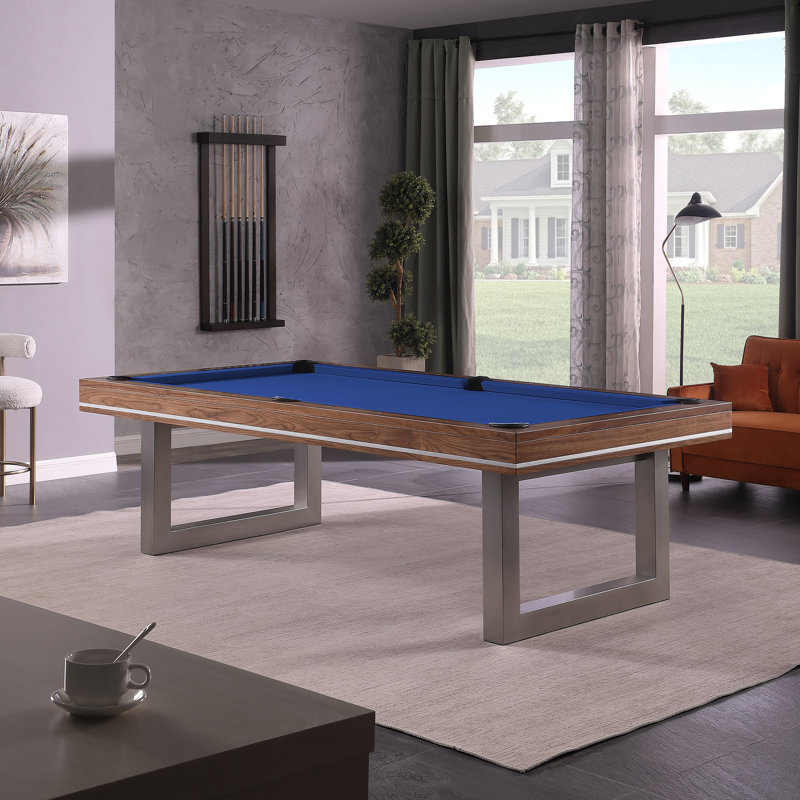 Table de billard en bois massif Harmony, Bleu royal résistant à l'eau, 8 pi, Noyer naturel