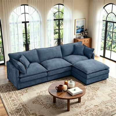 102'' Wide L-Shaped Sofa, Modular Sectional Sofa, 4 Seater Sofa Comfy Cloud Couch Chenille Upholstered Sofa with Ottoman